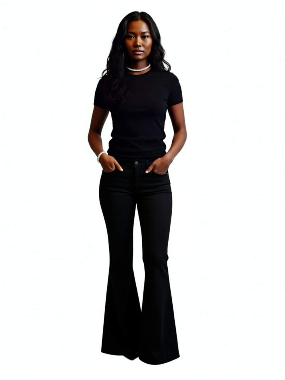 Women Flare Wide Leg Jeans Handmade Bell bottom Black Unisex Upcycled Jeans - Picture 2 of 8